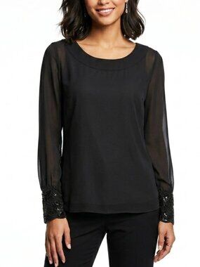 DOUBLE ZERO Whimsigoth Sheer Embroidered Mesh Blouse Med